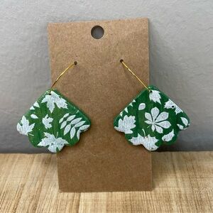 Green Leaf Pattern Earrings